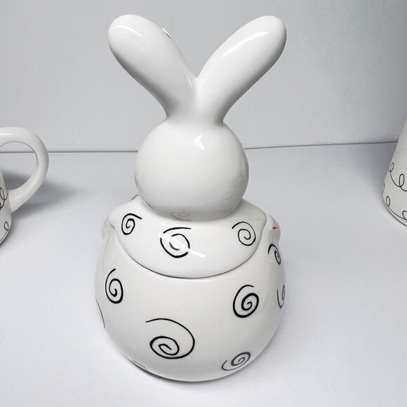 Nordstrom Easter Tea Party Bunny Ceramic Mugs Plate Canister Set NWOT - Picture 5 of 8